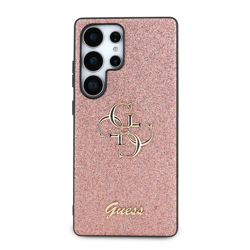 Guess Samsung Galaxy S25 Ultra Backcover hoesje - Fixed Glitter - Big 4G Metal Logo - Roze-Hoesjes-Ilumina Benelux