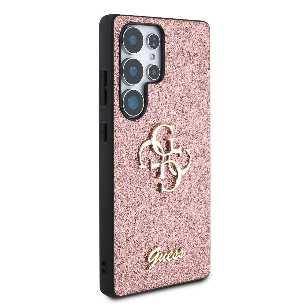 Guess Samsung Galaxy S25 Ultra Backcover hoesje - Fixed Glitter - Big 4G Metal Logo - Roze-Hoesjes-Ilumina Benelux