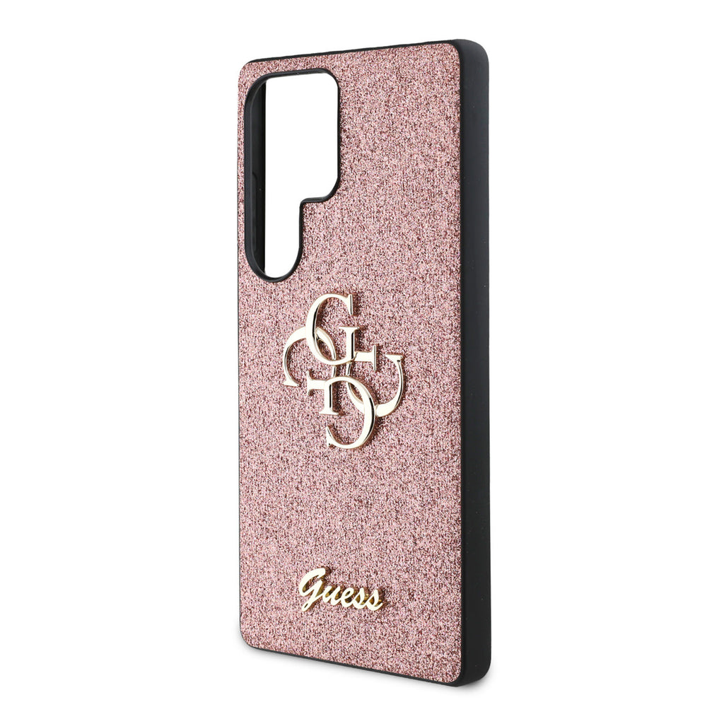 Guess Samsung Galaxy S25 Ultra Backcover hoesje - Fixed Glitter - Big 4G Metal Logo - Roze-Hoesjes-Ilumina Benelux