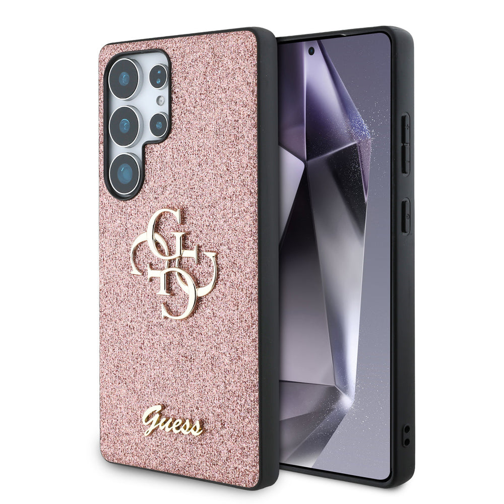 Guess Samsung Galaxy S25 Ultra Backcover hoesje - Fixed Glitter - Big 4G Metal Logo - Roze-Hoesjes-Ilumina Benelux