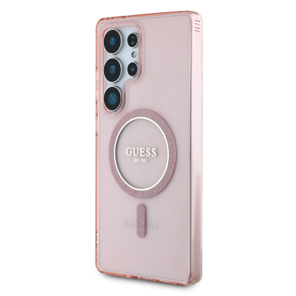 Guess Samsung Galaxy S25 Ultra Backcover hoesje - Magnetic IML Glitter Circle - Magsafe - Roze-Hoesjes-Ilumina Benelux