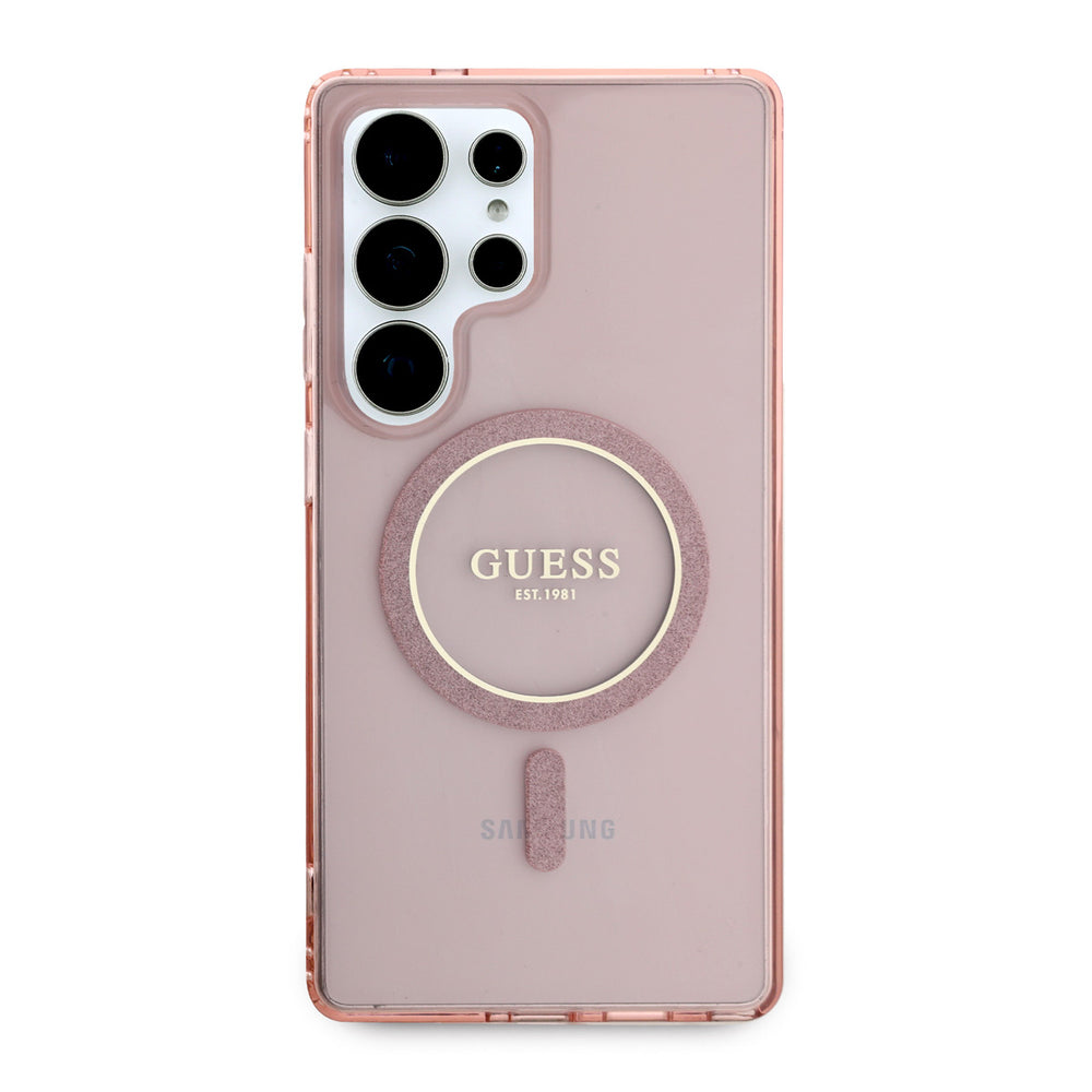 Guess Samsung Galaxy S25 Ultra Backcover hoesje - Magnetic IML Glitter Circle - Magsafe - Roze-Hoesjes-Ilumina Benelux