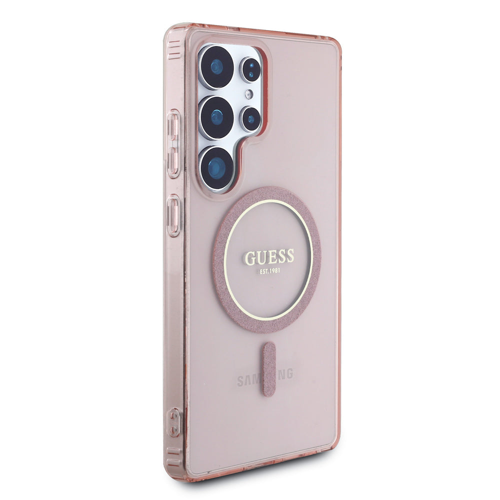 Guess Samsung Galaxy S25 Ultra Backcover hoesje - Magnetic IML Glitter Circle - Magsafe - Roze-Hoesjes-Ilumina Benelux