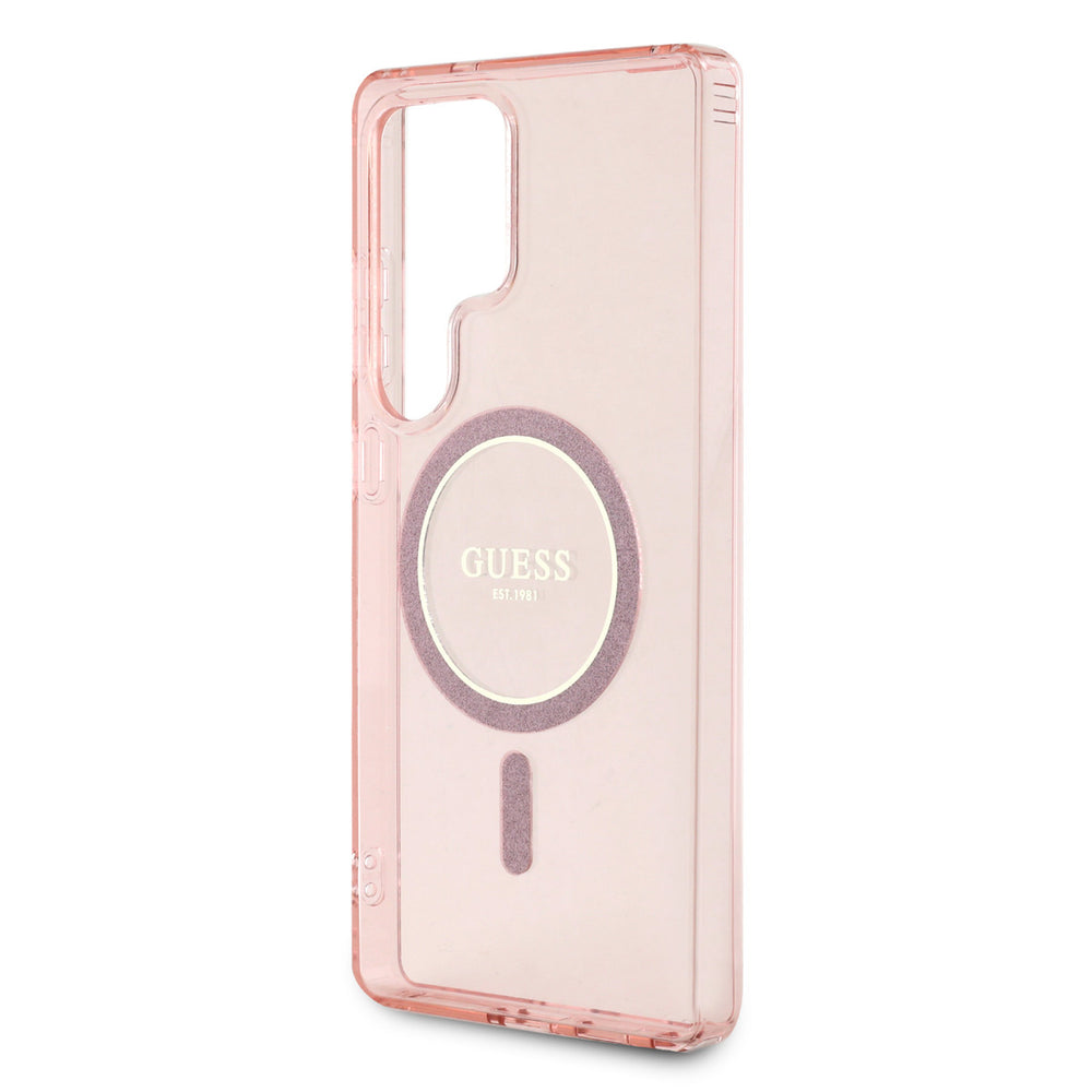 Guess Samsung Galaxy S25 Ultra Backcover hoesje - Magnetic IML Glitter Circle - Magsafe - Roze-Hoesjes-Ilumina Benelux
