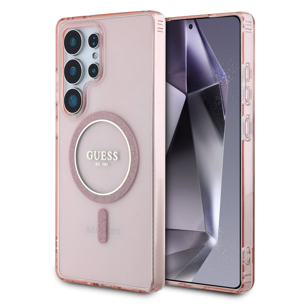 Guess Samsung Galaxy S25 Ultra Backcover hoesje - Magnetic IML Glitter Circle - Magsafe - Roze-Hoesjes-Ilumina Benelux