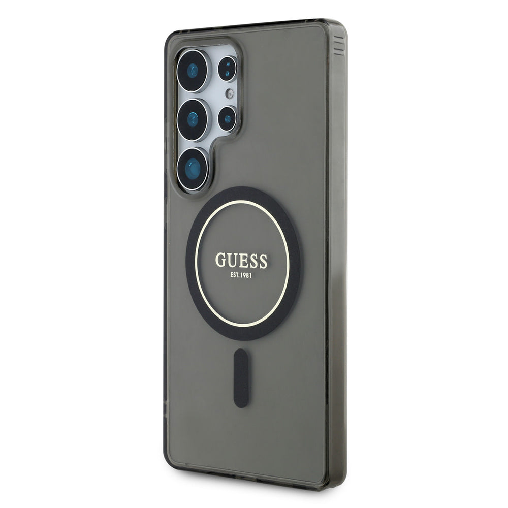 Guess Samsung Galaxy S25 Ultra Backcover hoesje - Magnetic IML Glitter Circle - Magsafe - Zwart-Hoesjes-Ilumina Benelux