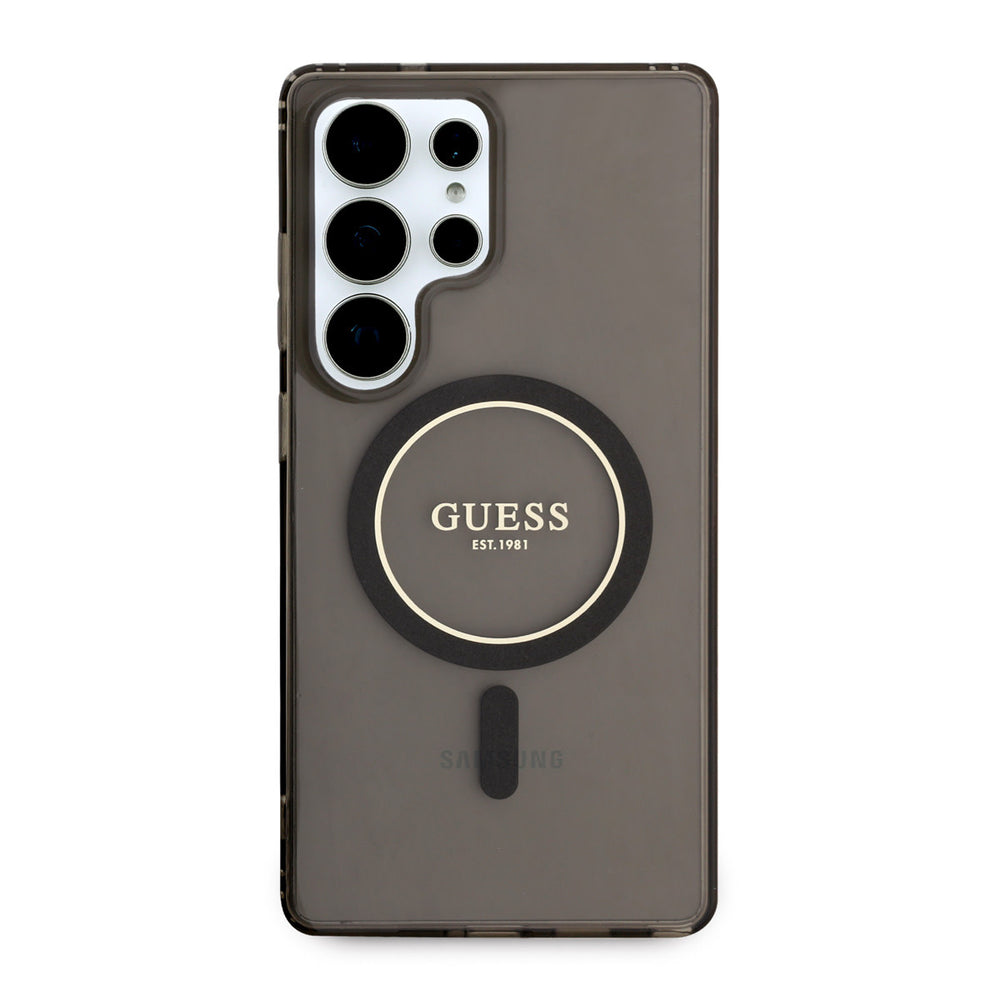 Guess Samsung Galaxy S25 Ultra Backcover hoesje - Magnetic IML Glitter Circle - Magsafe - Zwart-Hoesjes-Ilumina Benelux
