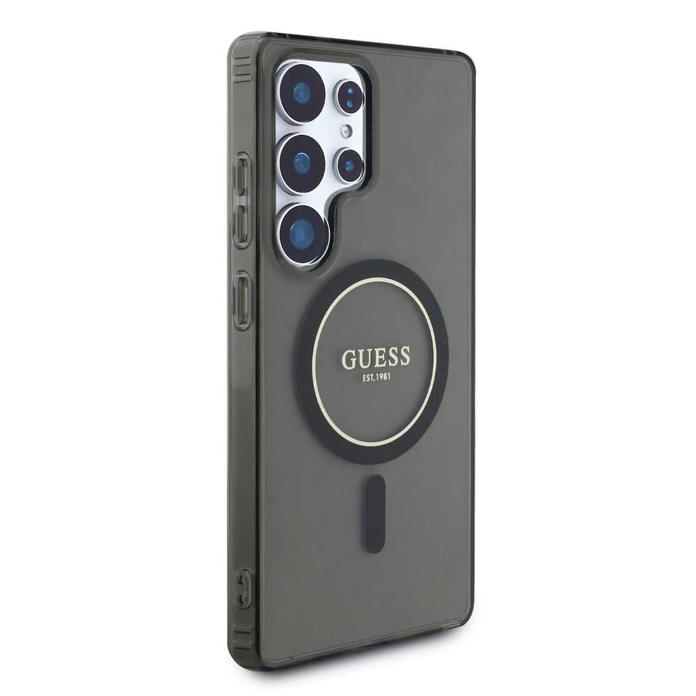 Guess Samsung Galaxy S25 Ultra Backcover hoesje - Magnetic IML Glitter Circle - Magsafe - Zwart-Hoesjes-Ilumina Benelux