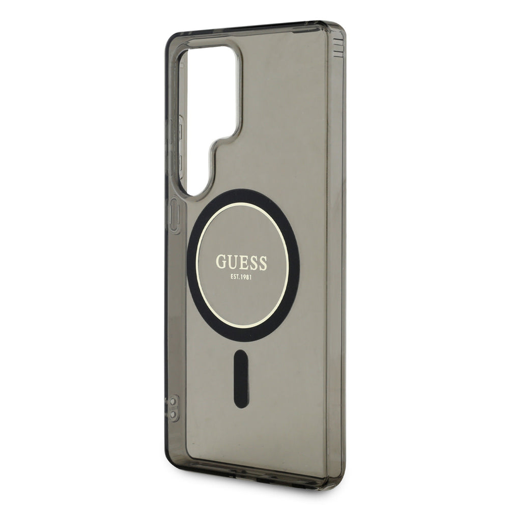 Guess Samsung Galaxy S25 Ultra Backcover hoesje - Magnetic IML Glitter Circle - Magsafe - Zwart-Hoesjes-Ilumina Benelux