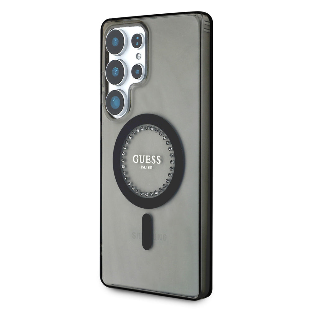 Guess Samsung Galaxy S25 Ultra Backcover hoesje - Rhinestones Printed Classic Logo - MagSafe - Zwart-Hoesjes-Ilumina Benelux