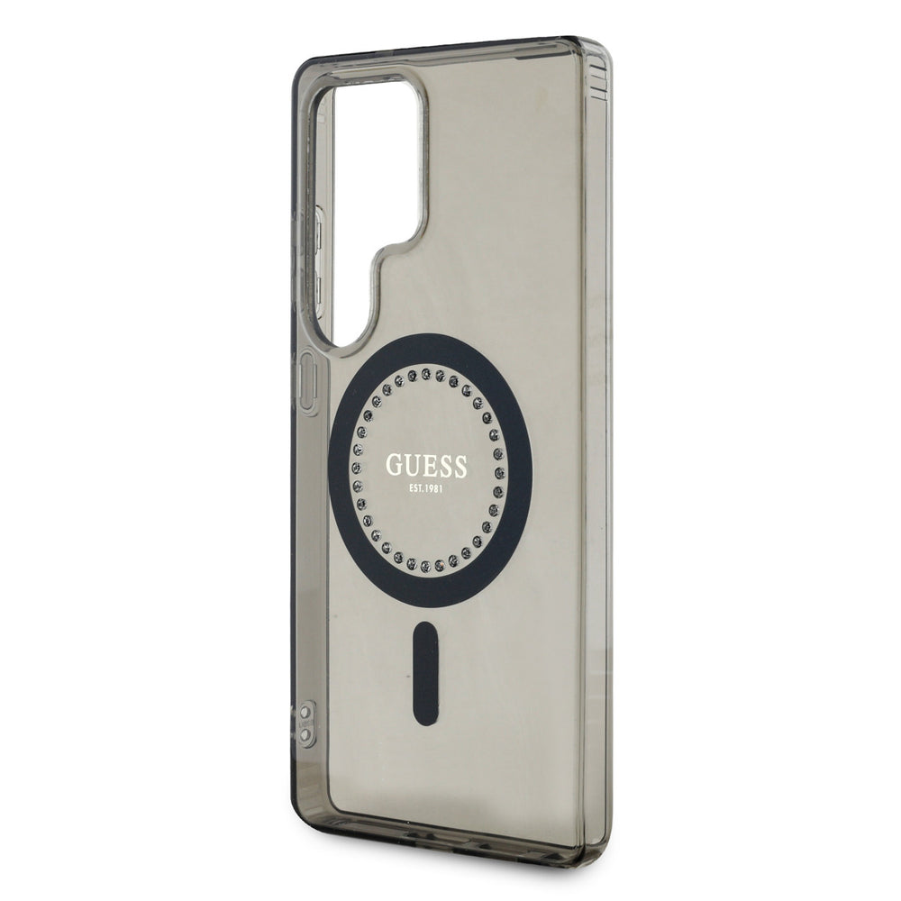 Guess Samsung Galaxy S25 Ultra Backcover hoesje - Rhinestones Printed Classic Logo - MagSafe - Zwart-Hoesjes-Ilumina Benelux