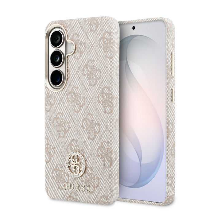 Guess Samsung Galaxy S26 Backcover hoesje - Magsafe PU Leather - 4G Strass Logo - Gold Edge - Roze-Hoesjes-Ilumina Benelux