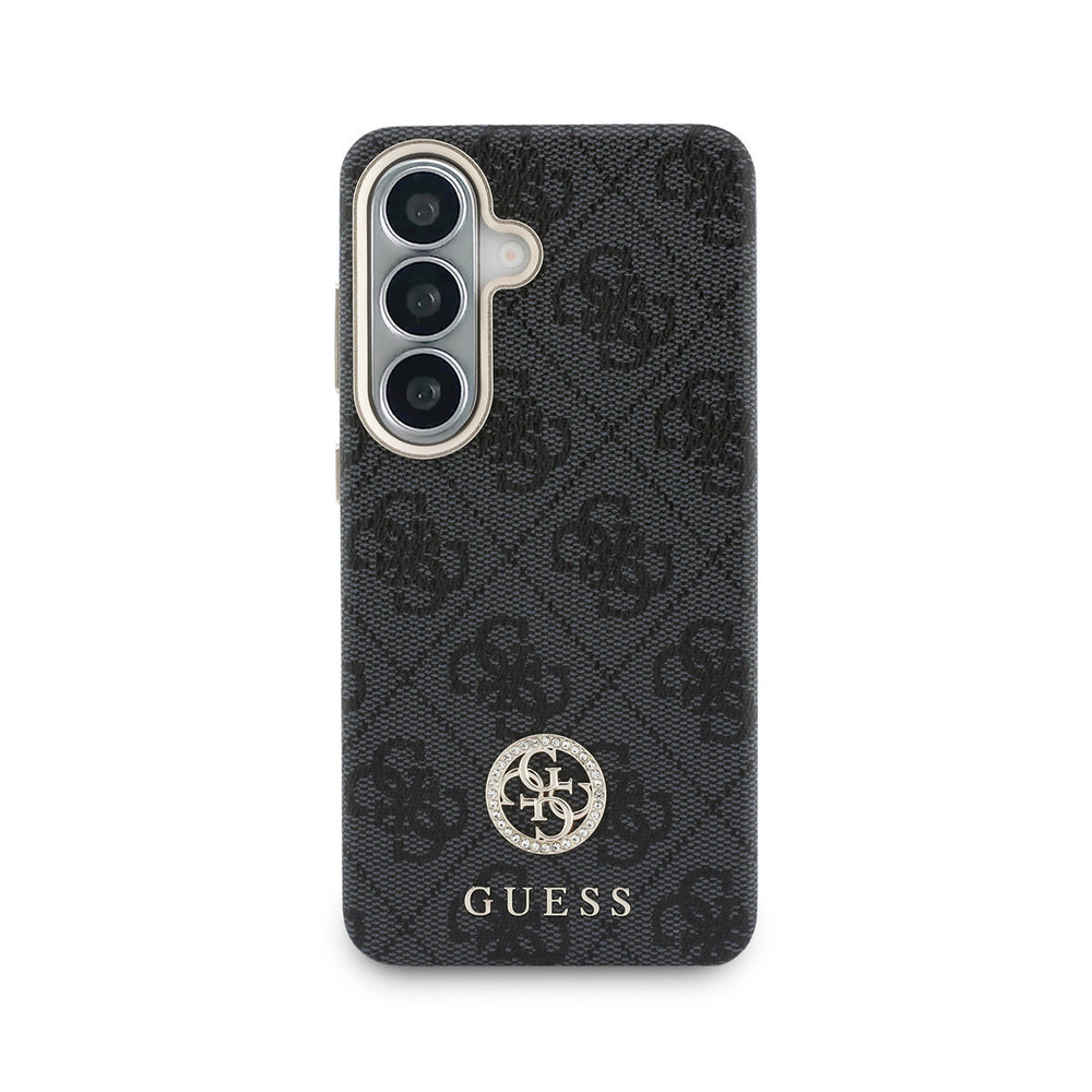Guess Samsung Galaxy S26 Backcover hoesje - Magsafe PU Leather - 4G Strass Logo - Gold Edge - Zwart-Hoesjes-Ilumina Benelux