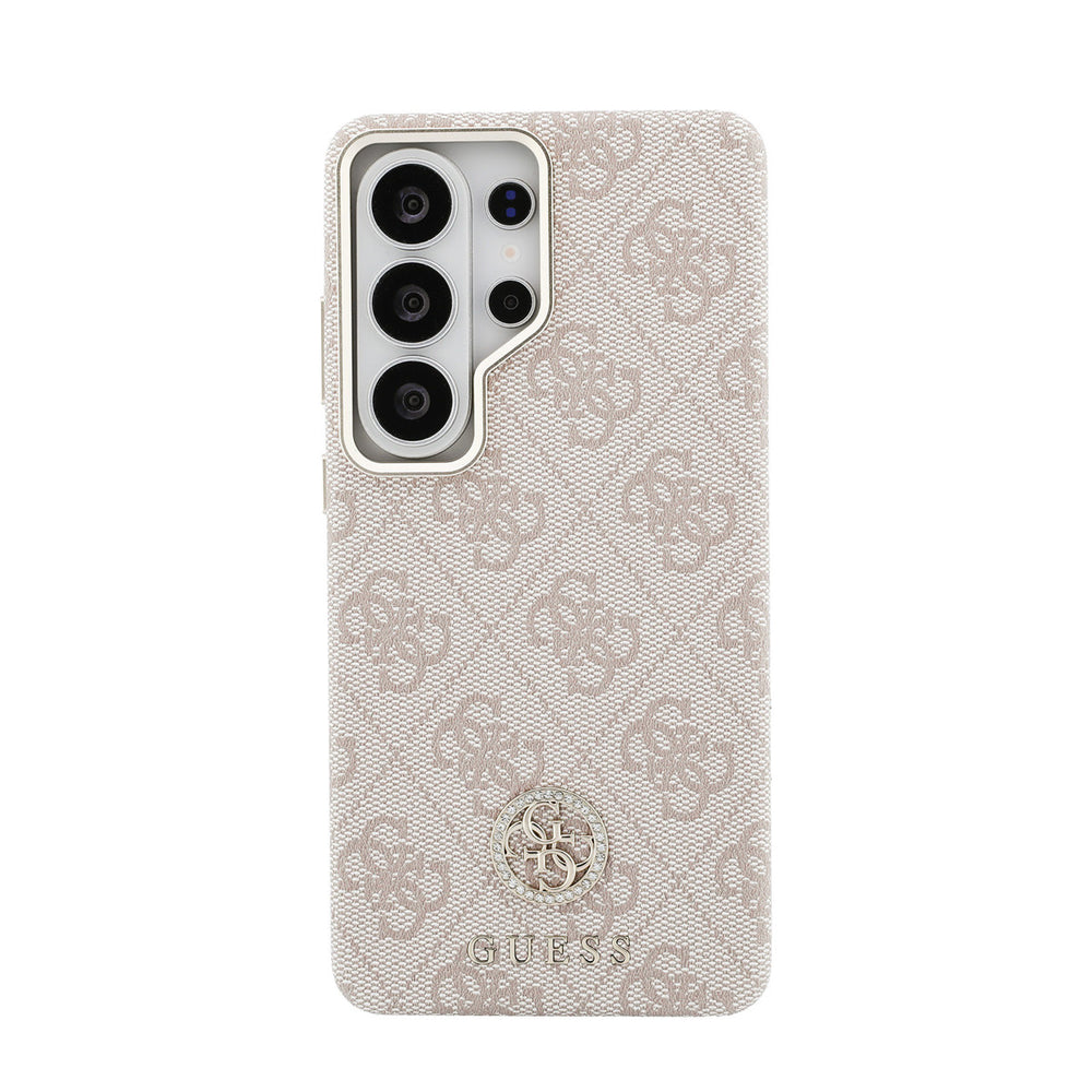 Guess Samsung Galaxy S26 Ultra Backcover hoesje - Magsafe PU Leather - 4G Strass Logo - Gold Edge - Roze-Hoesjes-Ilumina Benelux
