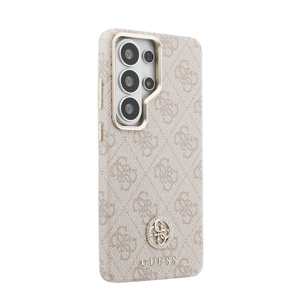 Guess Samsung Galaxy S26 Ultra Backcover hoesje - Magsafe PU Leather - 4G Strass Logo - Gold Edge - Roze-Hoesjes-Ilumina Benelux