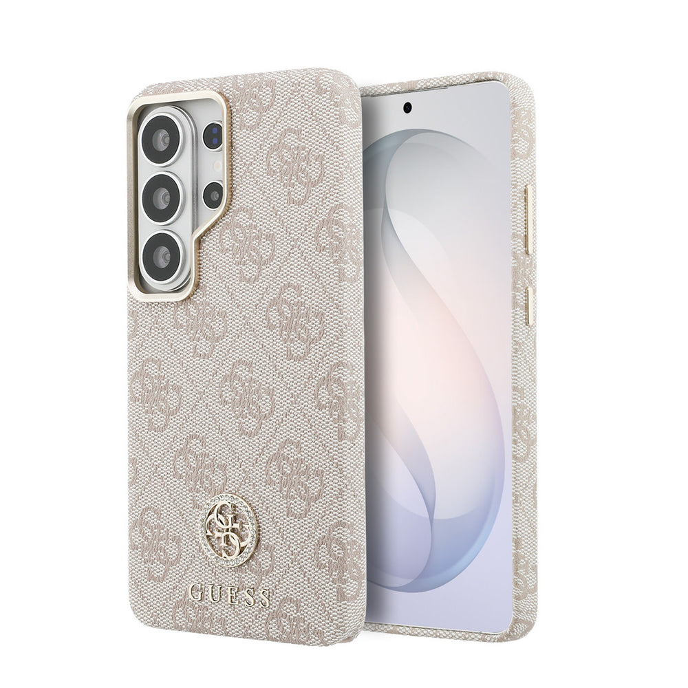 Guess Samsung Galaxy S26 Ultra Backcover hoesje - Magsafe PU Leather - 4G Strass Logo - Gold Edge - Roze-Hoesjes-Ilumina Benelux