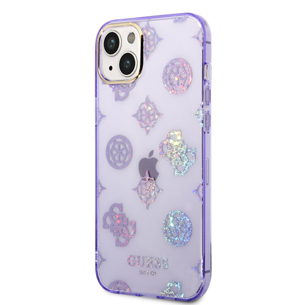Guess TPU Hardcase Hoesje voor Apple iPhone 14 & 15 Plus - Peony Glitter Paars - Bescherm je Telefoon!-Hoesjes-Ilumina Benelux