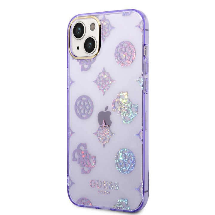 Guess TPU Hardcase Hoesje voor Apple iPhone 14 & 15 Plus - Peony Glitter Paars - Bescherm je Telefoon!-Hoesjes-Ilumina Benelux