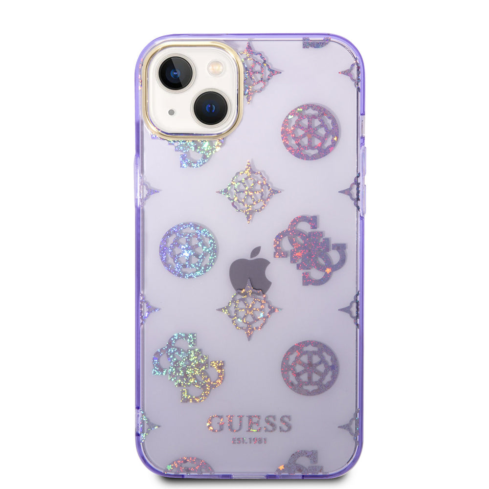 Guess TPU Hardcase Hoesje voor Apple iPhone 14 & 15 Plus - Peony Glitter Paars - Bescherm je Telefoon!-Hoesjes-Ilumina Benelux