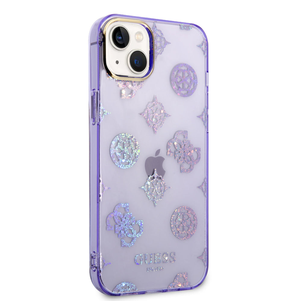 Guess TPU Hardcase Hoesje voor Apple iPhone 14 & 15 Plus - Peony Glitter Paars - Bescherm je Telefoon!-Hoesjes-Ilumina Benelux