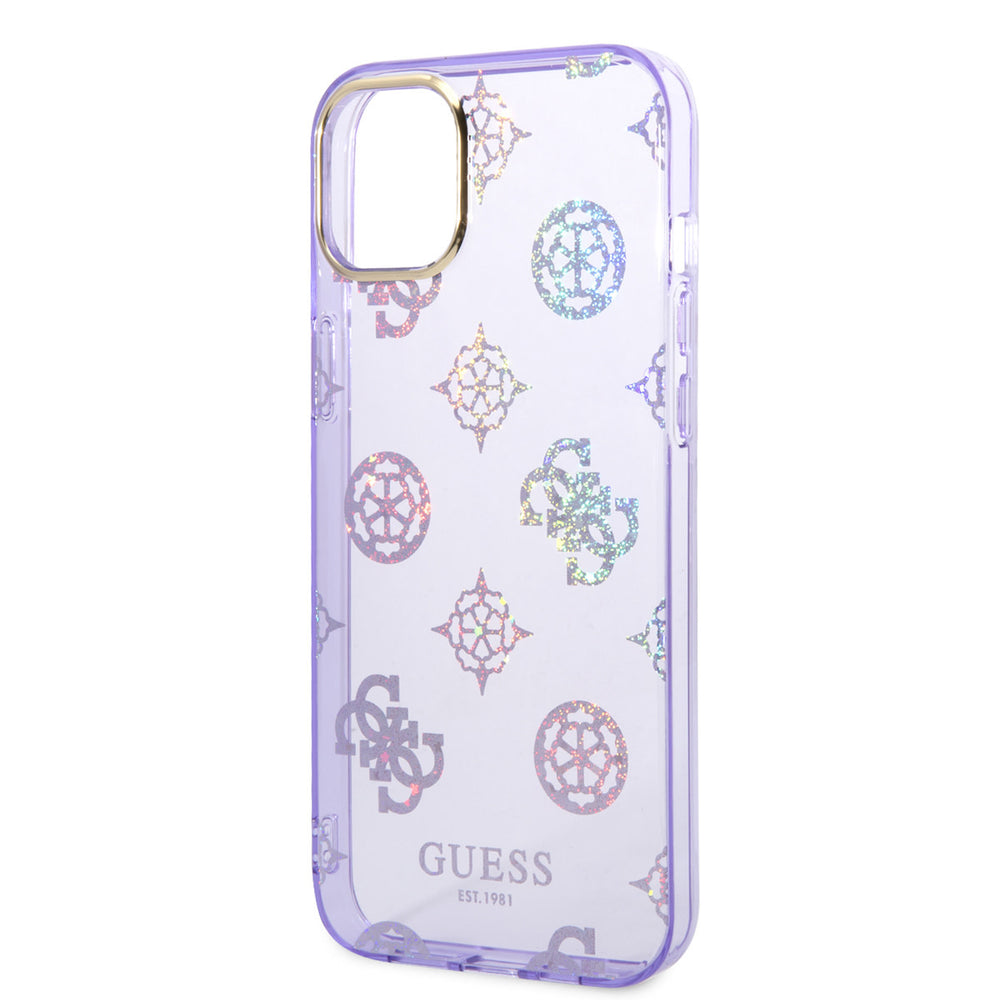 Guess TPU Hardcase Hoesje voor Apple iPhone 14 & 15 Plus - Peony Glitter Paars - Bescherm je Telefoon!-Hoesjes-Ilumina Benelux