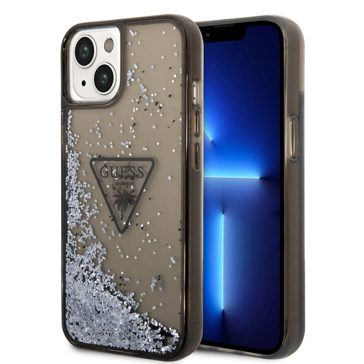 Guess TPU Liquid Glitter Hardcase Hoesje voor Apple iPhone 14 & 15 Plus - Translucent Zwart-Hoesjes-Ilumina Benelux
