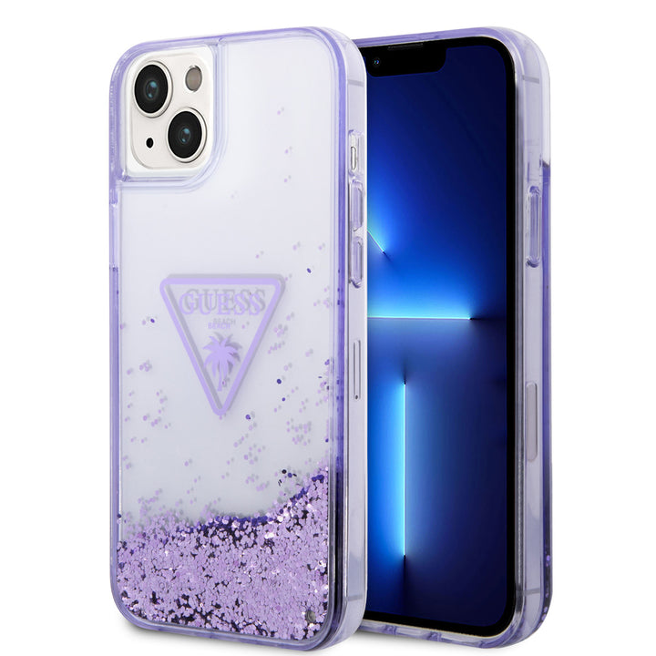 Guess TPU Liquid Glitter Translucent Hardcase Hoesje voor Apple iPhone 14 & 15 Plus - Paars-Hoesjes-Ilumina Benelux