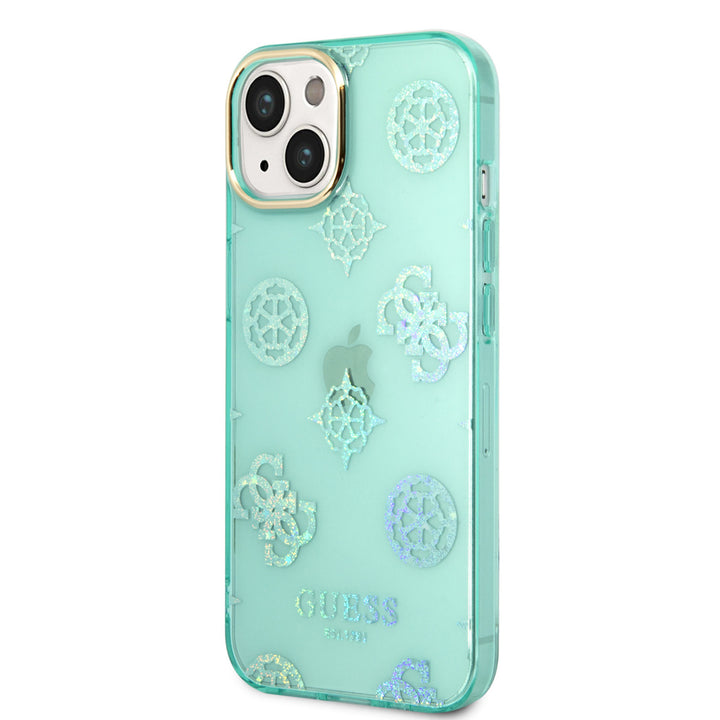 Guess TPU Peony Glitter Hardcase Hoesje voor Apple iPhone 14 & 13 - Turquoise-Hoesjes-Ilumina Benelux