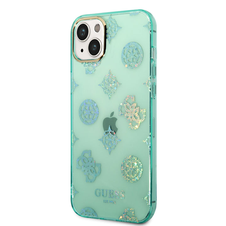 Guess TPU Peony Glitter Hardcase Hoesje voor Apple iPhone 14 & 15 Plus - Turquoise-Hoesjes-Ilumina Benelux