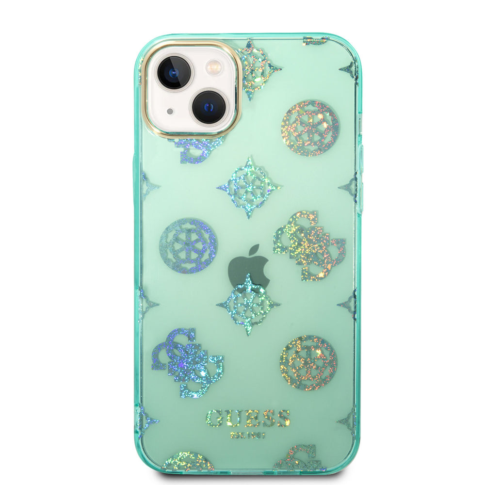 Guess TPU Peony Glitter Hardcase Hoesje voor Apple iPhone 14 & 15 Plus - Turquoise-Hoesjes-Ilumina Benelux