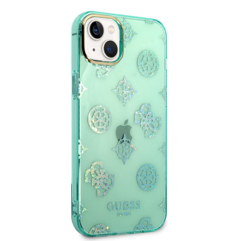 Guess TPU Peony Glitter Hardcase Hoesje voor Apple iPhone 14 & 15 Plus - Turquoise-Hoesjes-Ilumina Benelux