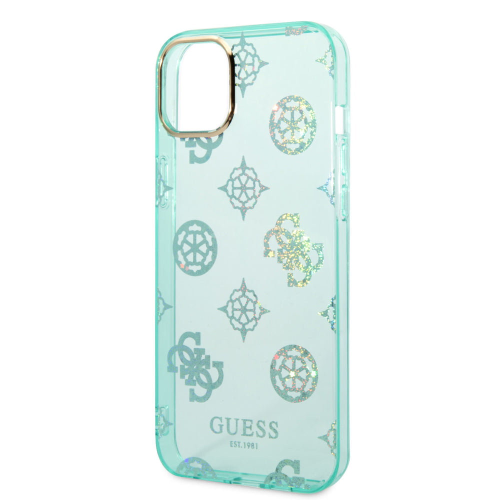 Guess TPU Peony Glitter Hardcase Hoesje voor Apple iPhone 14 & 15 Plus - Turquoise-Hoesjes-Ilumina Benelux