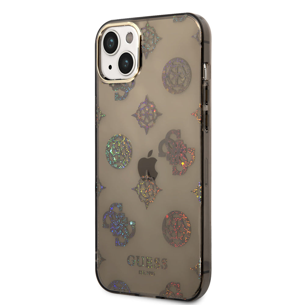 Guess TPU Peony Glitter Hardcase Hoesje voor Apple iPhone 14 & 15 Plus - Zwart-Hoesjes-Ilumina Benelux
