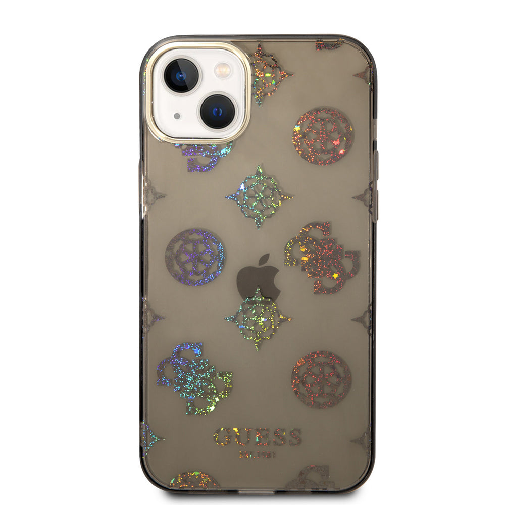 Guess TPU Peony Glitter Hardcase Hoesje voor Apple iPhone 14 & 15 Plus - Zwart-Hoesjes-Ilumina Benelux
