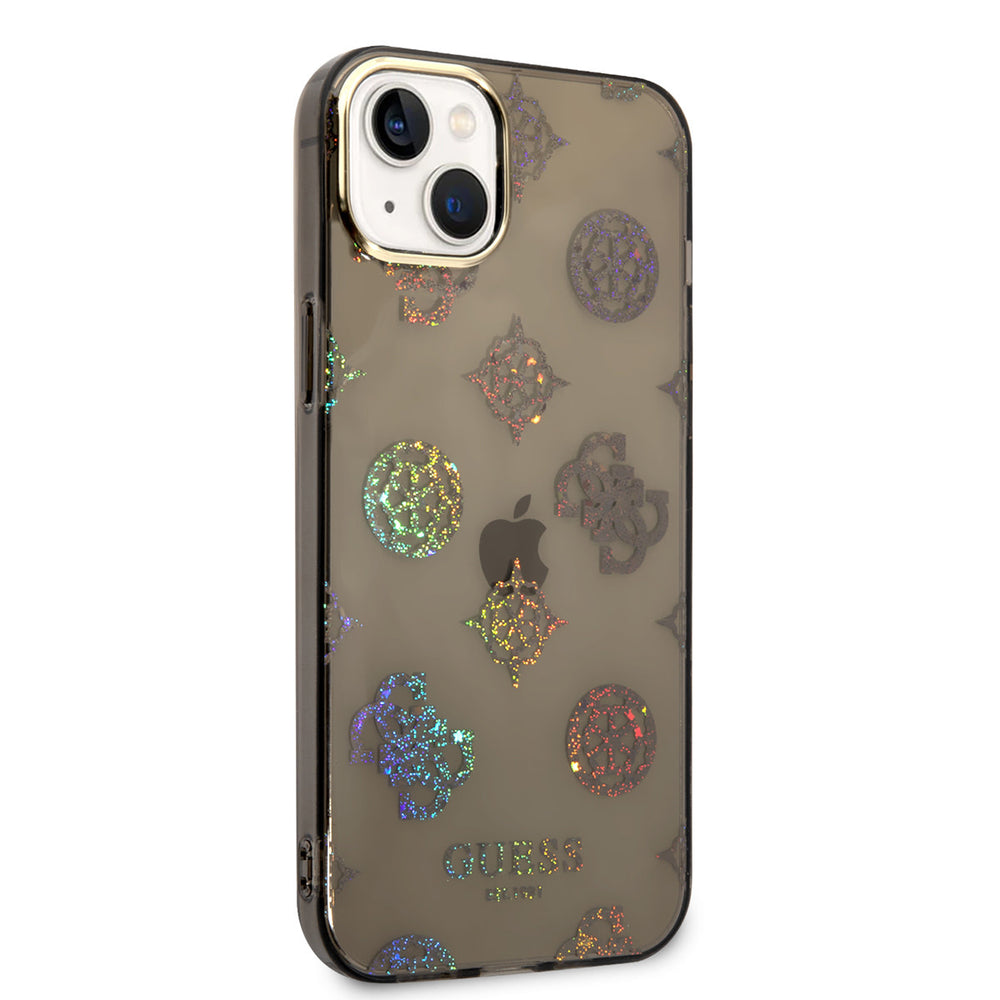 Guess TPU Peony Glitter Hardcase Hoesje voor Apple iPhone 14 & 15 Plus - Zwart-Hoesjes-Ilumina Benelux