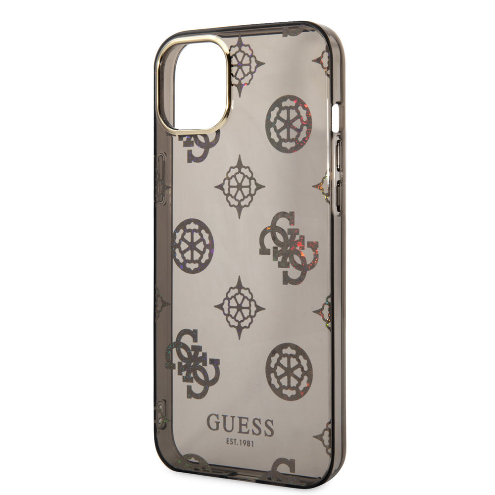 Guess TPU Peony Glitter Hardcase Hoesje voor Apple iPhone 14 & 15 Plus - Zwart-Hoesjes-Ilumina Benelux