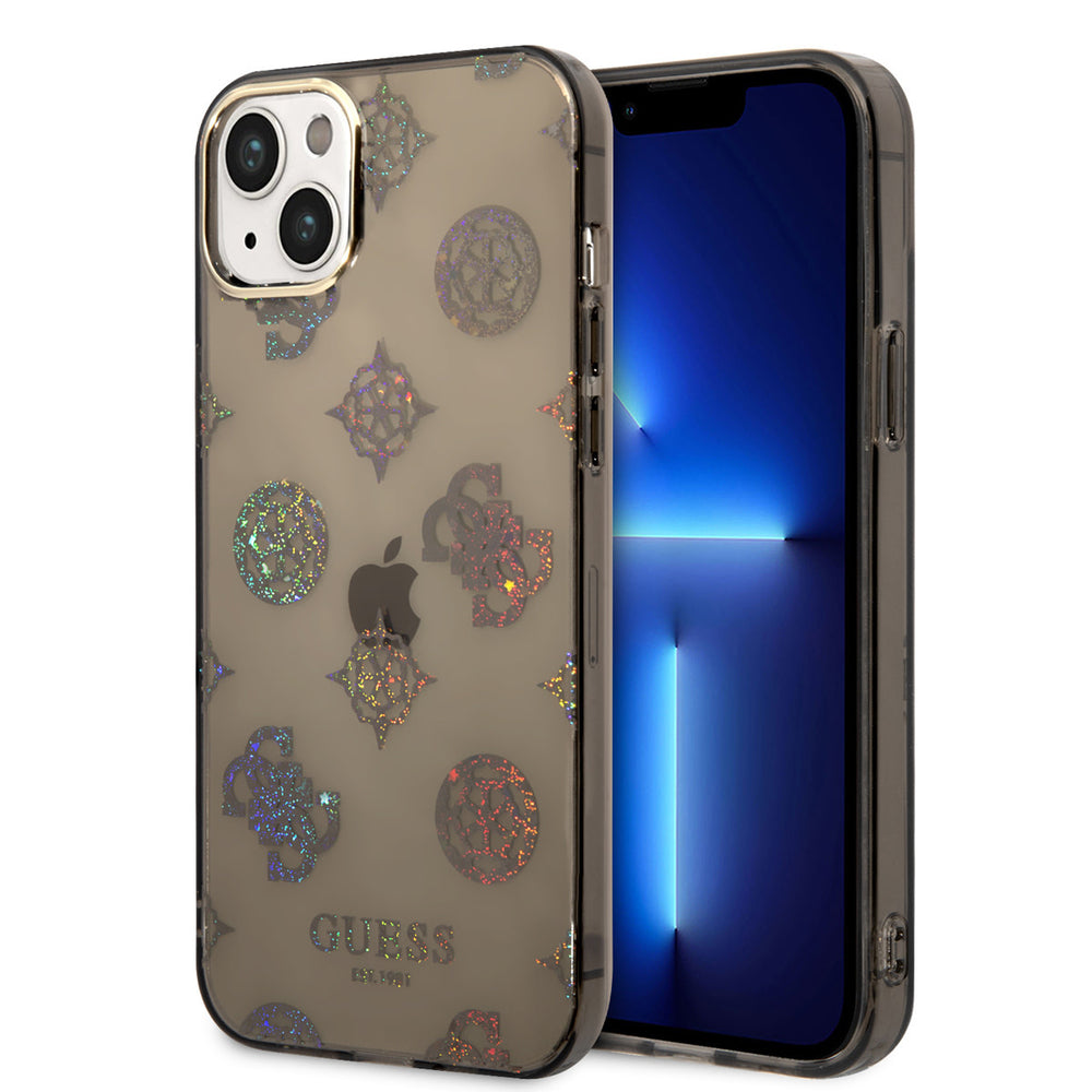 Guess TPU Peony Glitter Hardcase Hoesje voor Apple iPhone 14 & 15 Plus - Zwart-Hoesjes-Ilumina Benelux