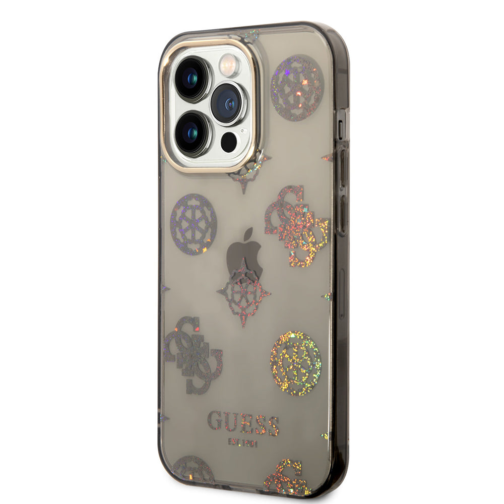 Guess TPU Peony Glitter Hardcase Hoesje voor Apple iPhone 14 Pro - Zwart-Hoesjes-Ilumina Benelux