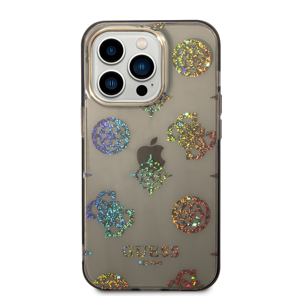 Guess TPU Peony Glitter Hardcase Hoesje voor Apple iPhone 14 Pro - Zwart-Hoesjes-Ilumina Benelux