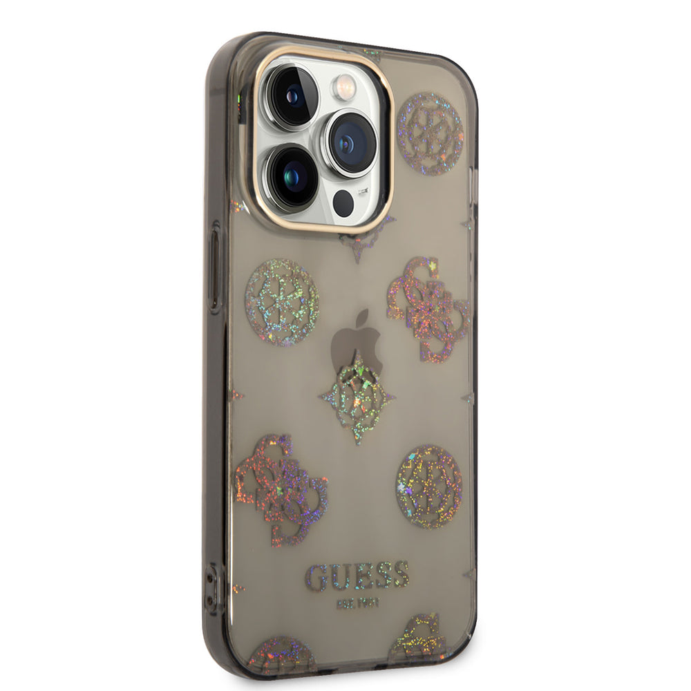Guess TPU Peony Glitter Hardcase Hoesje voor Apple iPhone 14 Pro - Zwart-Hoesjes-Ilumina Benelux