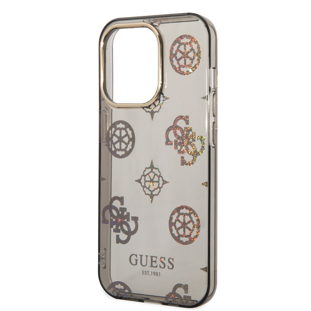 Guess TPU Peony Glitter Hardcase Hoesje voor Apple iPhone 14 Pro - Zwart-Hoesjes-Ilumina Benelux