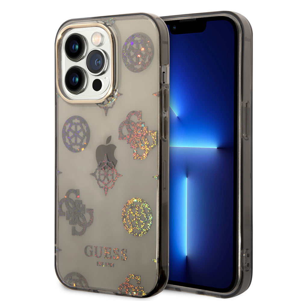 Guess TPU Peony Glitter Hardcase Hoesje voor Apple iPhone 14 Pro - Zwart-Hoesjes-Ilumina Benelux
