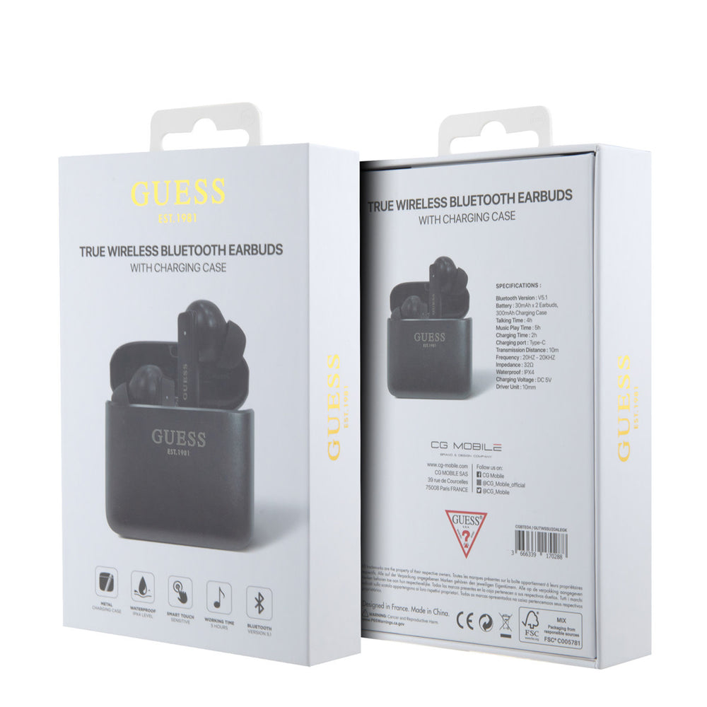 Guess True Wireless Bluetooth Earbuds - Satined Finish - Zwart-In-ear koptelefoon-Ilumina Benelux