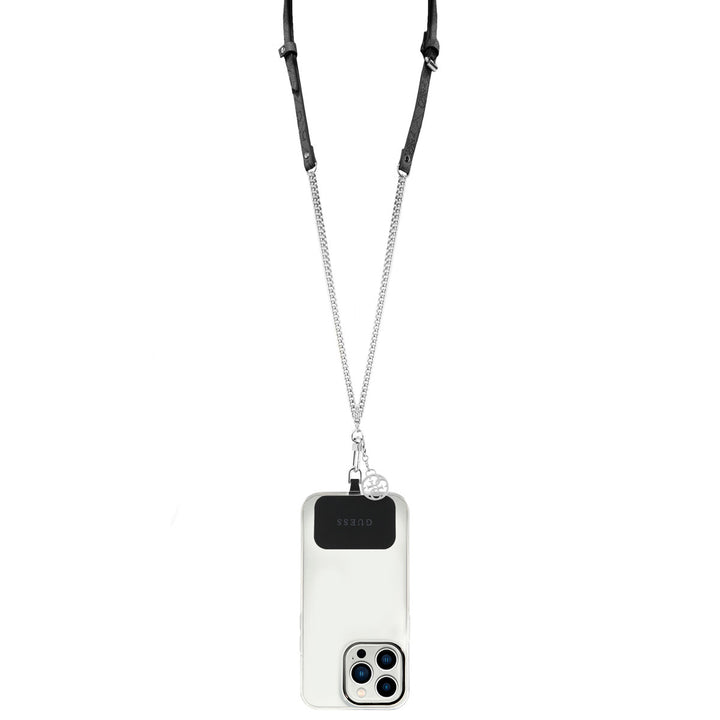 Guess Universal Crossbody Strap - PU 4G Silver Chain with Charm - Zwart-Telefoonkoord-Ilumina Benelux