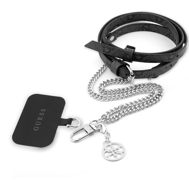 Guess Universal Crossbody Strap - PU 4G Silver Chain with Charm - Zwart-Telefoonkoord-Ilumina Benelux
