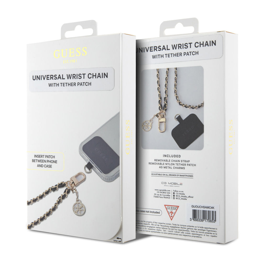 Guess Universal Wrist Chain - Tether Patch - 4G Charm - Zwart-Telefoonkoord-Ilumina Benelux