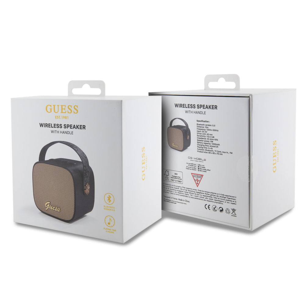 Guess Wireless Bluetooth Speaker with Handle - PU Leather - Script Logo - Zwart-Hoesjes-Ilumina Benelux
