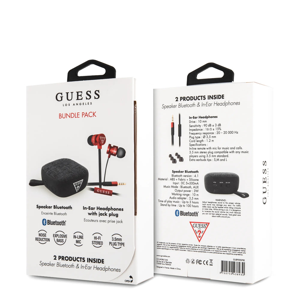 Guess bundle pack met oordopjes en Bluetooth speaker - rood-In-ear koptelefoon-Ilumina Benelux