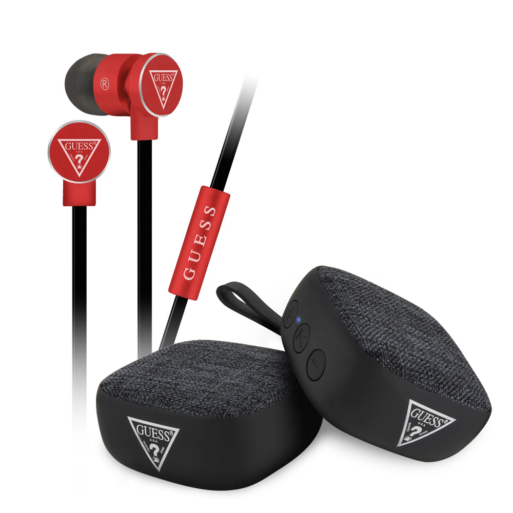 Guess bundle pack met oordopjes en Bluetooth speaker - rood-In-ear koptelefoon-Ilumina Benelux