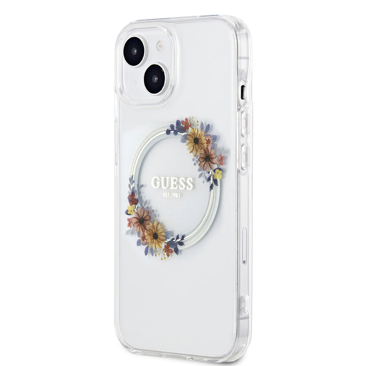 Guess iPhone 13 Backcover hoesje Magsafe IML flowers - Transparant-Hoesjes-Ilumina Benelux